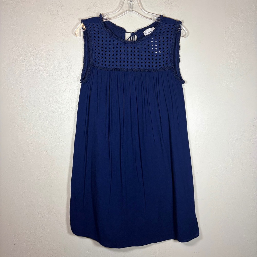 Tommy Bahama Navy Blue Eyelet Lace Tassel Shift Mini Dress TSW91432C Medium